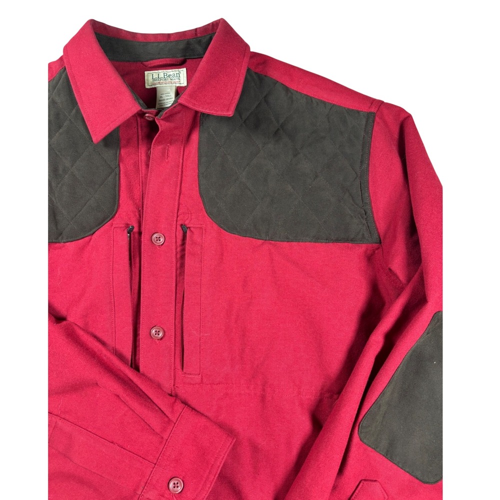 VTG LL Bean Chamois Cloth Shooting Shirt Mens XL Tall Red Quilted Patch 283364